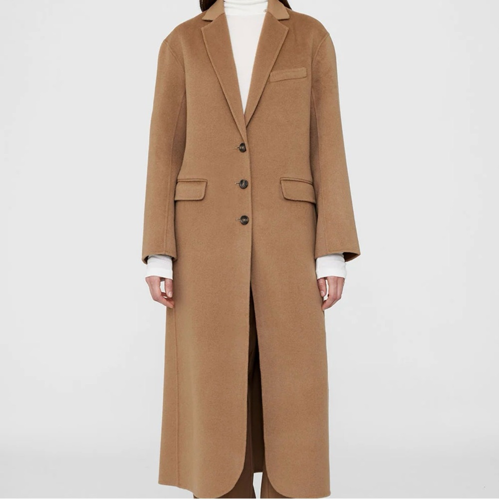Anine Bing Quinn Long Coat Camel Cashmere Blend (XL)